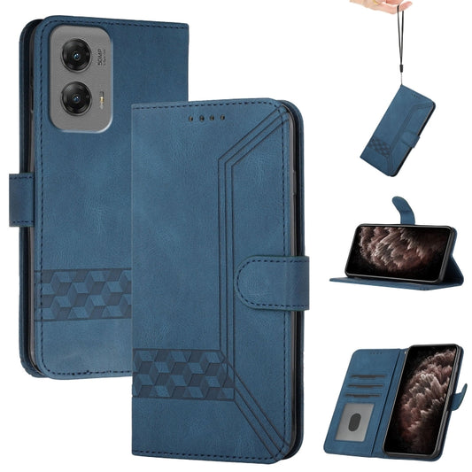 For Motorola Moto G Stylus 5G 2024 Cubic Skin Feel Flip Leather Phone Case(Blue) - Motorola Cases by buy2fix | Online Shopping UK | buy2fix