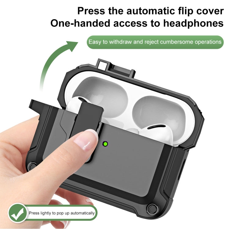 For AirPods Pro 2 TPU + PC Wireless Bluetooth Earphone Protective Case with Switch Lock & Hook(Black) - For AirPods Pro 2 by buy2fix | Online Shopping UK | buy2fix