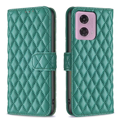 For Motorola Moto G34 5G Diamond Lattice Wallet Flip Leather Phone Case(Green) - Motorola Cases by buy2fix | Online Shopping UK | buy2fix