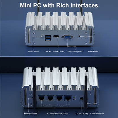 HYSTOU PO9B-J4125-4L Embedded Intel Celeron J4125 Processor Four Network Ports Mini Host, Specification:8GB+256GB - Windows Mini PCs by HYSTOU | Online Shopping UK | buy2fix