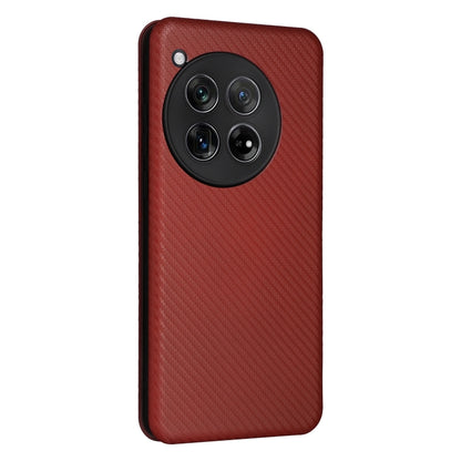 For OnePlus 12 Carbon Fiber Texture Flip Leather Phone Case(Brown) - OnePlus Cases by buy2fix | Online Shopping UK | buy2fix