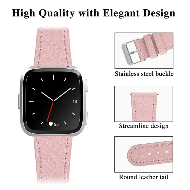 For Fitbit Versa 2 / Fitbit Versa / Fitbit Versa Lite Leather Watch Band with Round Tail Buckle(Pink) - Watch Bands by buy2fix | Online Shopping UK | buy2fix