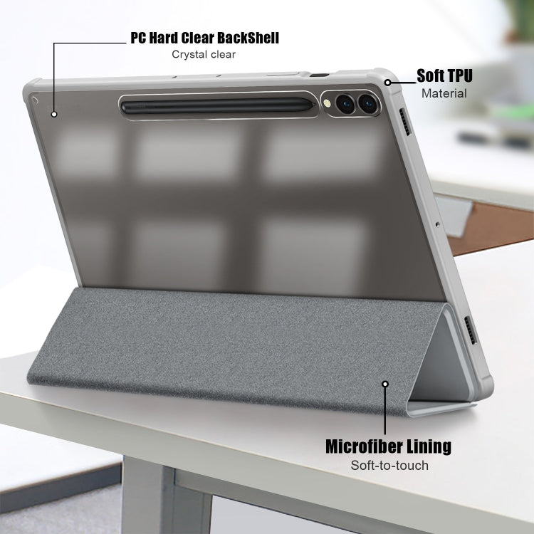 For Samsung Galaxy Tab S9+ Acrylic 3-folding Smart Leather Tablet Case(Grey) - Galaxy Tab S9+ Cases by buy2fix | Online Shopping UK | buy2fix