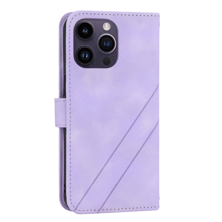 For iPhone 16 Pro Embossed Line Leather Phone Case with Lanyard(Purple) - iPhone 16 Pro Cases by buy2fix | Online Shopping UK | buy2fix