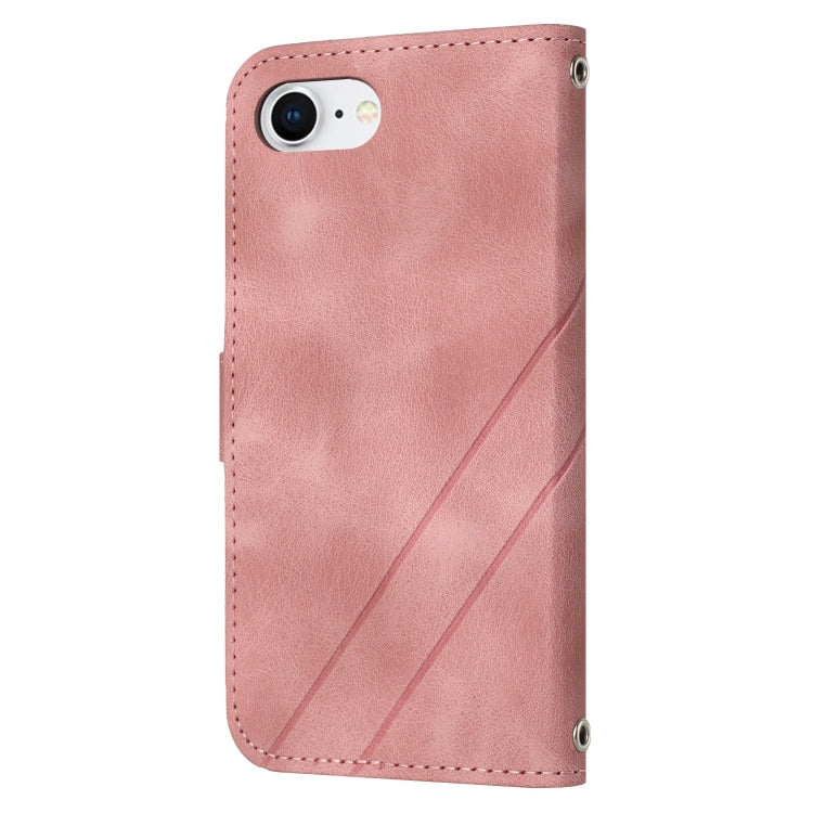 For iPhone SE 2024 Embossed Line Leather Phone Case with Lanyard(Pink) - More iPhone Cases by buy2fix | Online Shopping UK | buy2fix