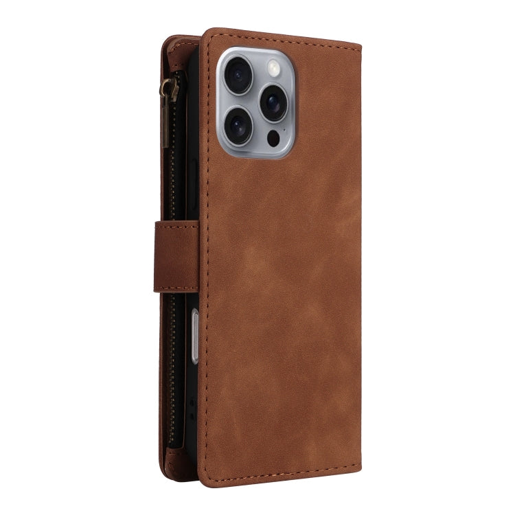 For iPhone 16 Pro Max Crossbody Multi-card Slot Wallet Zipper Leather Phone Case(Brown) - iPhone 16 Pro Max Cases by buy2fix | Online Shopping UK | buy2fix