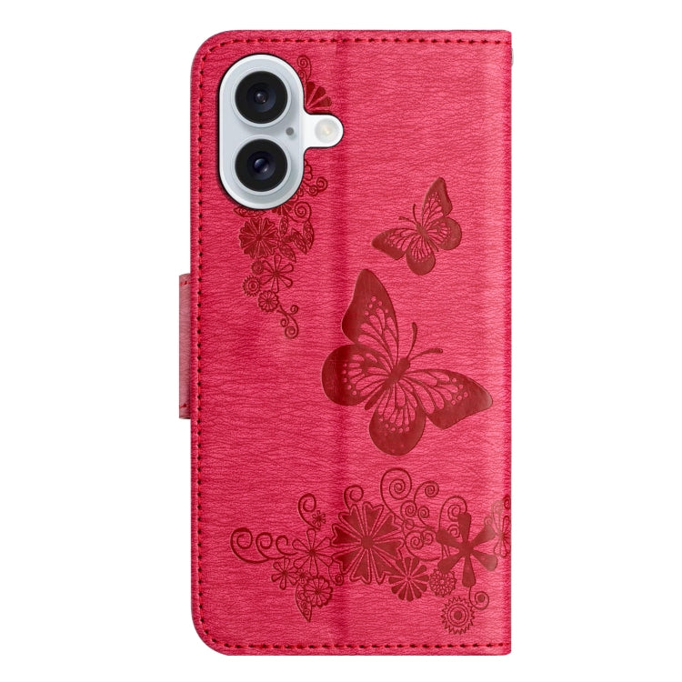 For iPhone 16 Butterfly Embossed Flip Leather Phone Case(Red) - iPhone 16 Cases by buy2fix | Online Shopping UK | buy2fix