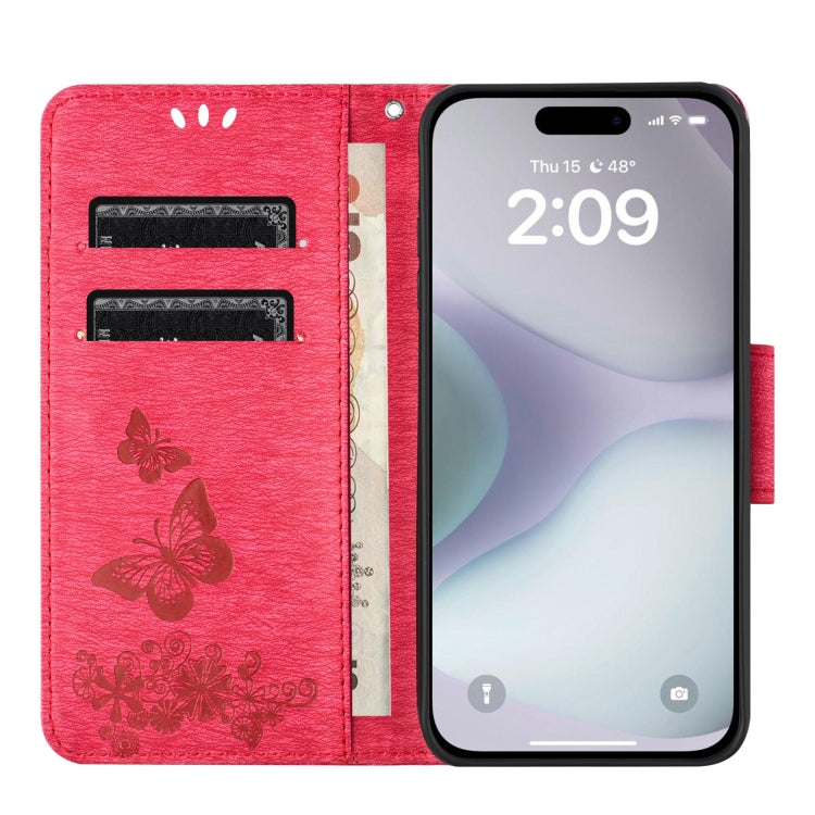 For iPhone 16 Butterfly Embossed Flip Leather Phone Case(Red) - iPhone 16 Cases by buy2fix | Online Shopping UK | buy2fix