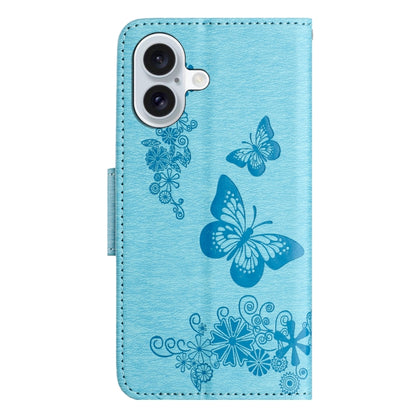 For iPhone 16 Butterfly Embossed Flip Leather Phone Case(Blue) - iPhone 16 Cases by buy2fix | Online Shopping UK | buy2fix