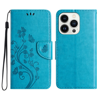 For iPhone 16 Pro Max Butterfly Flower Pattern Flip Leather Phone Case(Blue) - iPhone 16 Pro Max Cases by buy2fix | Online Shopping UK | buy2fix