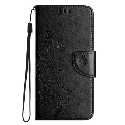 For iPhone 16 Plus Butterfly Flower Pattern Flip Leather Phone Case(Black) - iPhone 16 Plus Cases by buy2fix | Online Shopping UK | buy2fix