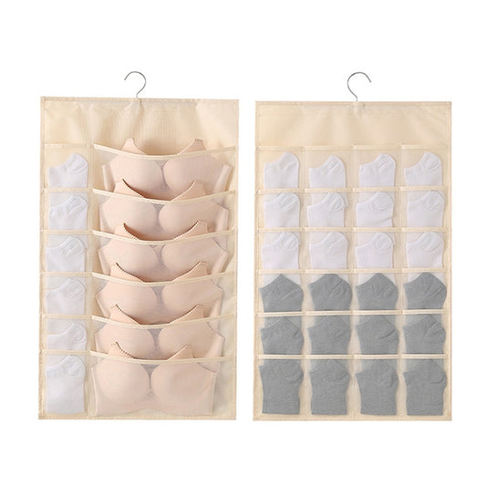 12+24 Grids Underwear Storage Bag Non-woven Double-sided Hanging Storage Bag(Beige) - Storage Bags by buy2fix | Online Shopping UK | buy2fix