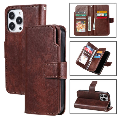 For iPhone 16 Pro Tri-Fold 9-Card Wallets Leather Phone Case(Brown) - iPhone 16 Pro Cases by buy2fix | Online Shopping UK | buy2fix