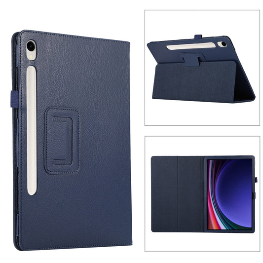 For Samsung Galaxy Tab S9 Litchi Texture Leather Tablet Case with Holder(Dark Blue) - Other Galaxy Tab PC by buy2fix | Online Shopping UK | buy2fix