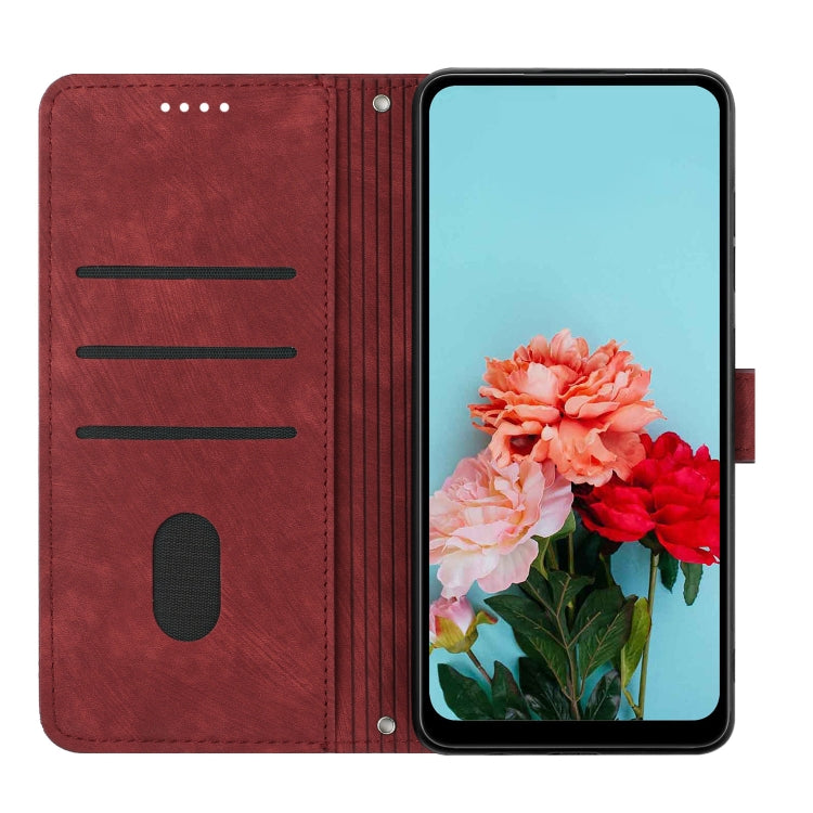 For Motorola Moto G Power 5G 2024 Skin Feel Stripe Pattern Leather Phone Case with Lanyard(Red) - Motorola Cases by buy2fix | Online Shopping UK | buy2fix
