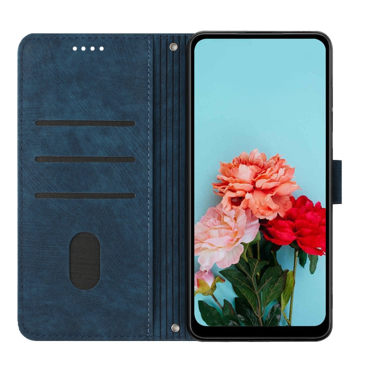 For Motorola Moto G Power 5G 2024 Skin Feel Stripe Pattern Leather Phone Case with Lanyard(Blue) - Motorola Cases by buy2fix | Online Shopping UK | buy2fix
