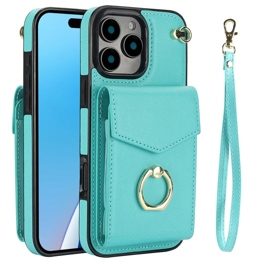 For iPhone 16 Pro Max Ring Holder RFID Card Slot Phone Case(Mint Green) - iPhone 16 Pro Max Cases by buy2fix | Online Shopping UK | buy2fix