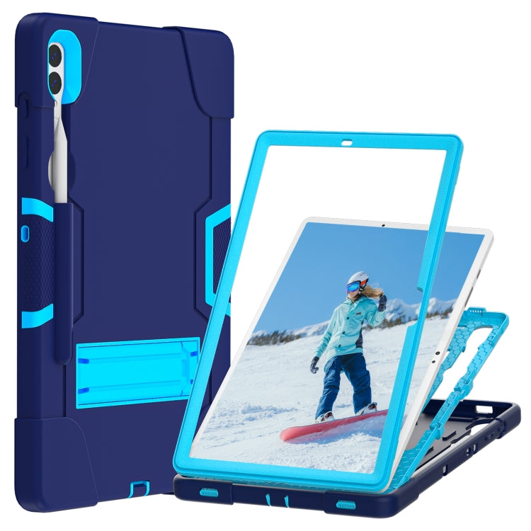 For Samsung Galaxy Tab S9+ Contrast Color Silicone PC Tablet Case with Holder(Navy Blue + Blue) - Galaxy Tab S9+ Cases by buy2fix | Online Shopping UK | buy2fix