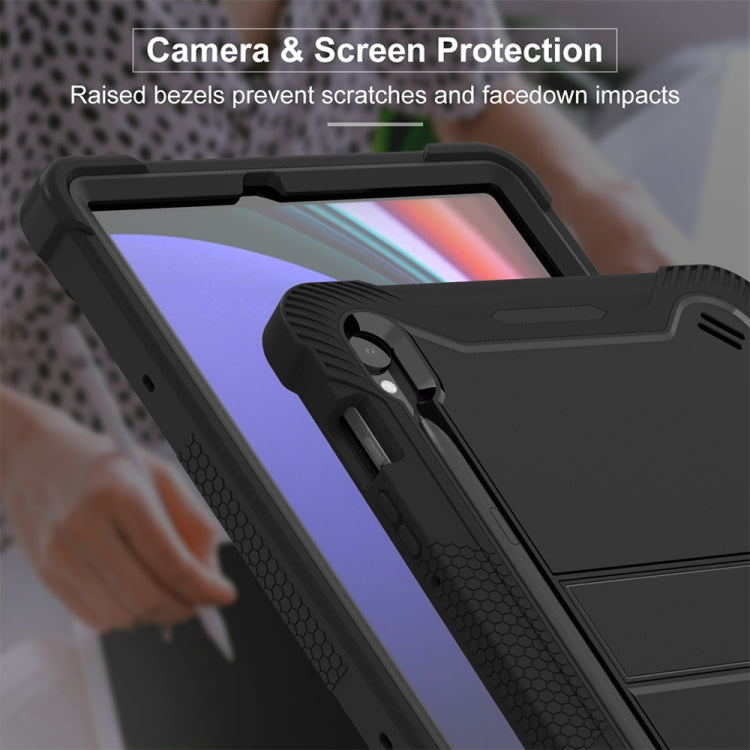 For Samsung Galaxy Tab S9 Shockproof Silicone Hybrid PC Tablet Case with Holder(Black) - Galaxy Tab S9 Cases by buy2fix | Online Shopping UK | buy2fix