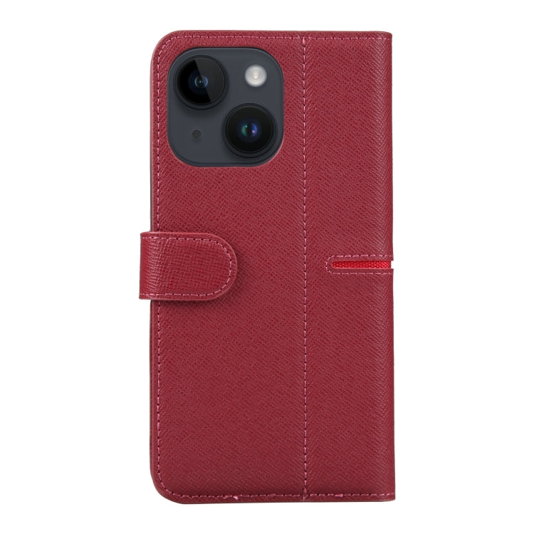 For iPhone 15 GEBEI Top-grain Horizontal Flip Leather Phone Case(Wine Red) - iPhone 15 Cases by GEBEI | Online Shopping UK | buy2fix