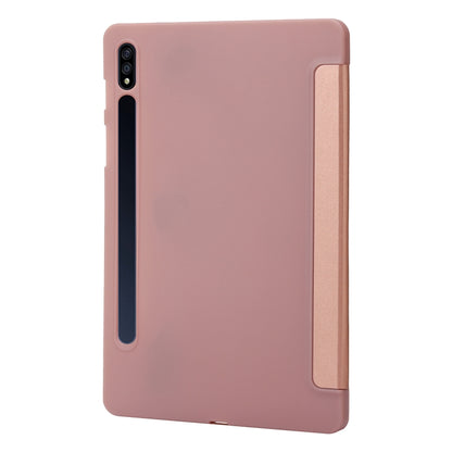 For Samsung Galaxy Tab S9 3-Fold Holder Silicone Leather Tablet Case(Rose Gold) - Galaxy Tab S9 Cases by buy2fix | Online Shopping UK | buy2fix