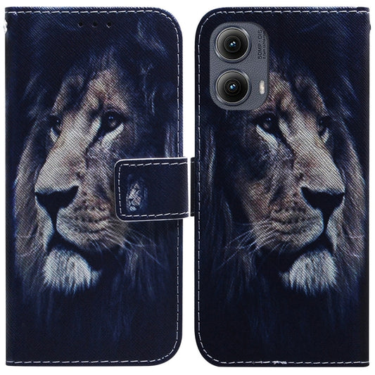 For Motorola Edge 2024 Coloured Drawing Flip Leather Phone Case(Lion) - Motorola Cases by buy2fix | Online Shopping UK | buy2fix