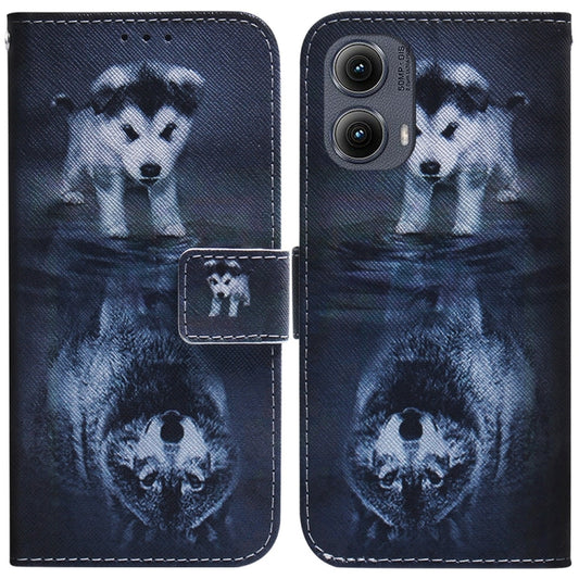 For Motorola Edge 2024 Coloured Drawing Flip Leather Phone Case(Wolf and Dog) - Motorola Cases by buy2fix | Online Shopping UK | buy2fix