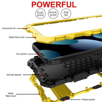 For iPhone 15 Plus R-JUST Metal + Silicone + Tempered Glass Life Waterproof Phone Case with Holder(Yellow) - iPhone 15 Plus Cases by R-JUST | Online Shopping UK | buy2fix