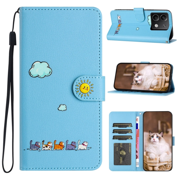 For Xiaomi Redmi Note 13 4G Cartoon Cats Leather Phone Case(Blue) - Note 13 Cases by buy2fix | Online Shopping UK | buy2fix
