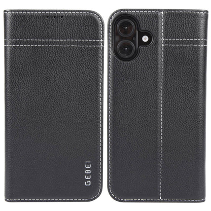 For iPhone 16 GEBEI Top-grain Horizontal Flip Leather Phone Case(Black) - iPhone 16 Cases by GEBEI | Online Shopping UK | buy2fix