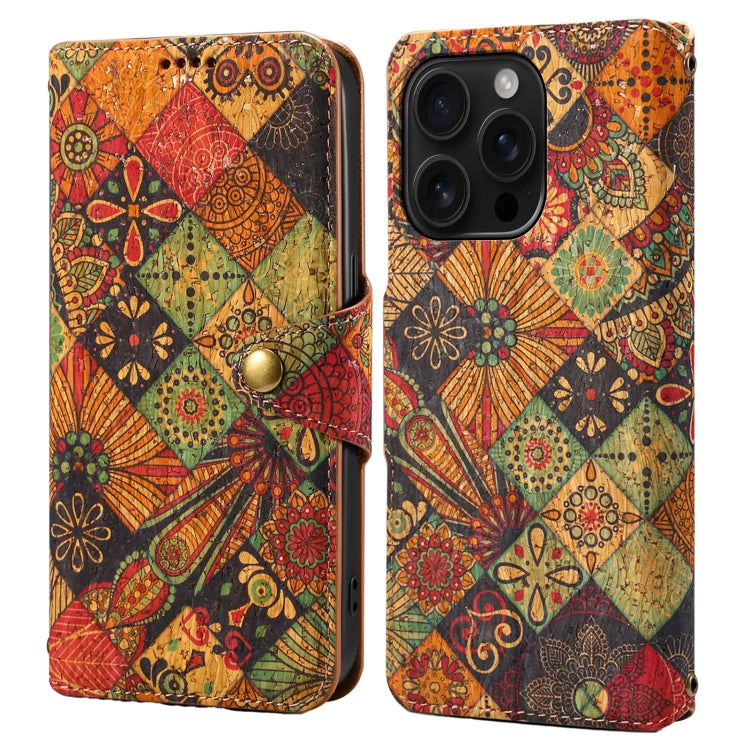 For iPhone 16 Pro Max Denior Flower Language Series Cork Fabric Oil Edge Leather Phone Case(Autumn) - iPhone 16 Pro Max Cases by Denior | Online Shopping UK | buy2fix