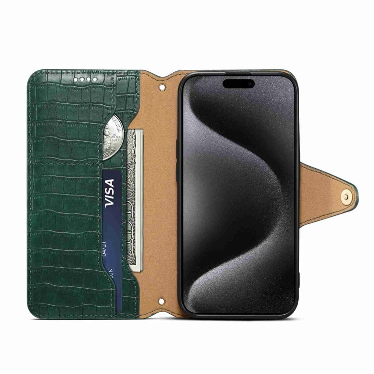 For iPhone 15 Pro Max Denior Crocodile Texture Oil Edge Leather Phone Case(Green) - iPhone 15 Pro Max Cases by Denior | Online Shopping UK | buy2fix