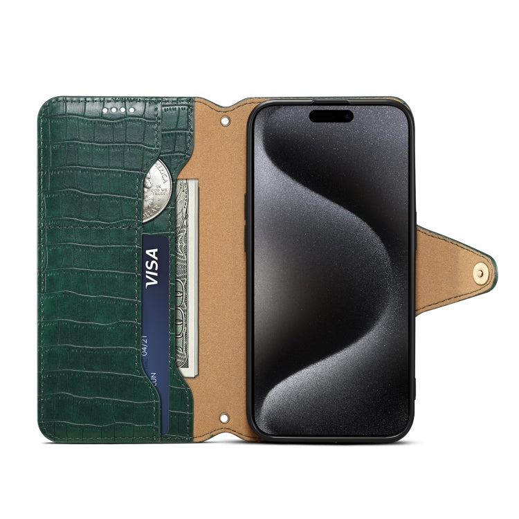 For iPhone 16 Pro Max Denior Crocodile Texture Oil Edge Leather Phone Case(Green) - iPhone 16 Pro Max Cases by Denior | Online Shopping UK | buy2fix