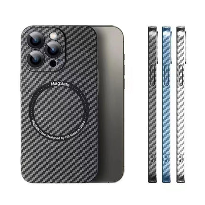 For iPhone 13 Pro Max MagSafe Magnetic PC Carbon Fiber Phone Case with Lens Film(Silver White) - iPhone 13 Pro Max Cases by buy2fix | Online Shopping UK | buy2fix