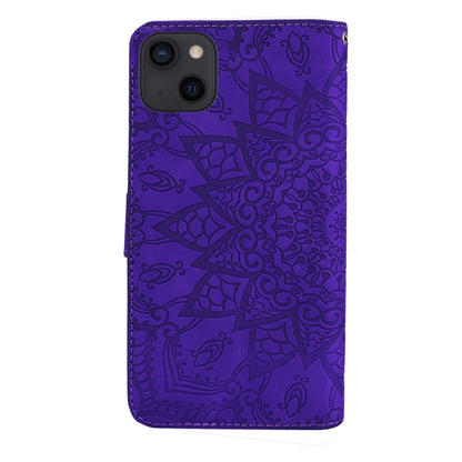 For iPhone 16 Pro Mandala Embossed Dual-Fold Calf Leather Phone Case(Purple) - iPhone 16 Pro Cases by buy2fix | Online Shopping UK | buy2fix