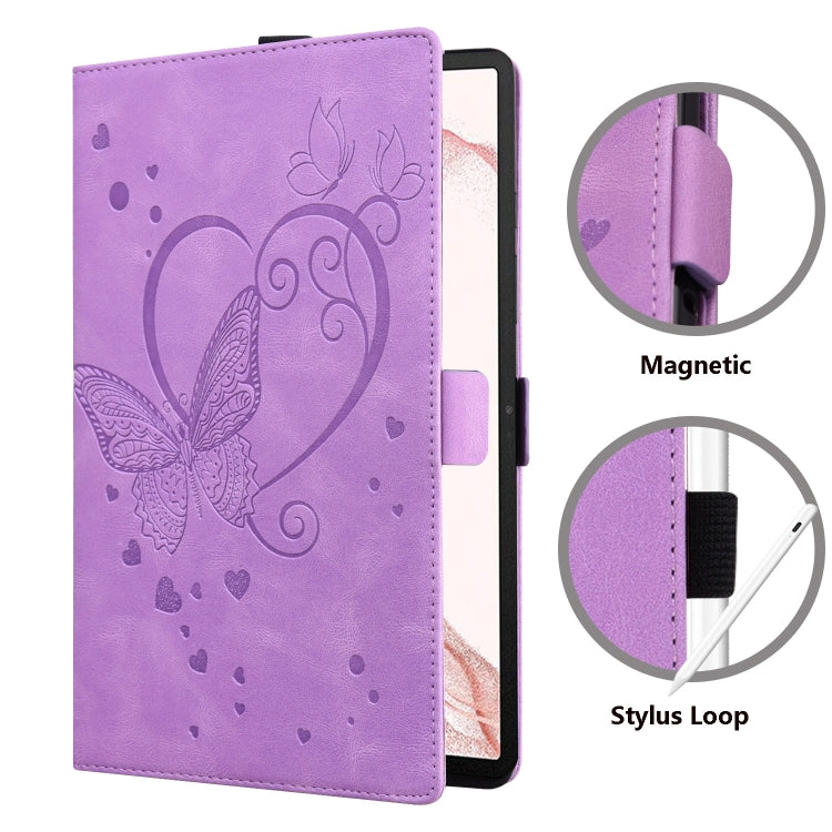 For Samsung Galaxy Tab S9 FE Love Butterfly Embossed Leather Tablet Case(Purple) - Other Galaxy Tab PC by buy2fix | Online Shopping UK | buy2fix