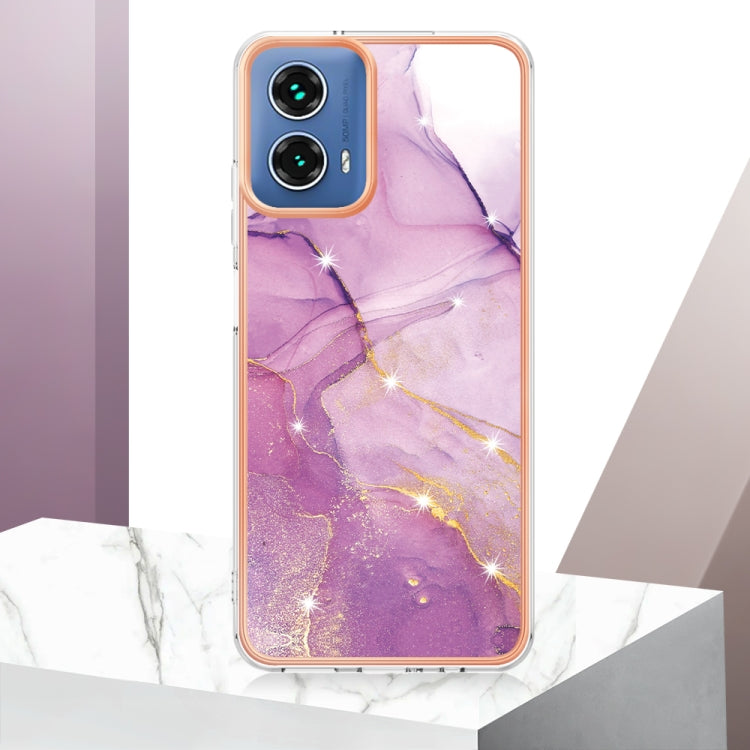 For Motorola Moto G34 Electroplating Marble Dual-side IMD Phone Case(Purple 001) - Motorola Cases by buy2fix | Online Shopping UK | buy2fix