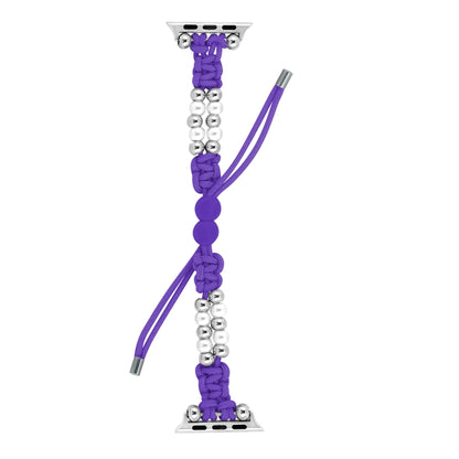 For Apple Watch Ultra 49mm Paracord Row Beads Drawstring Braided Watch Band(Purple) - Watch Bands by buy2fix | Online Shopping UK | buy2fix