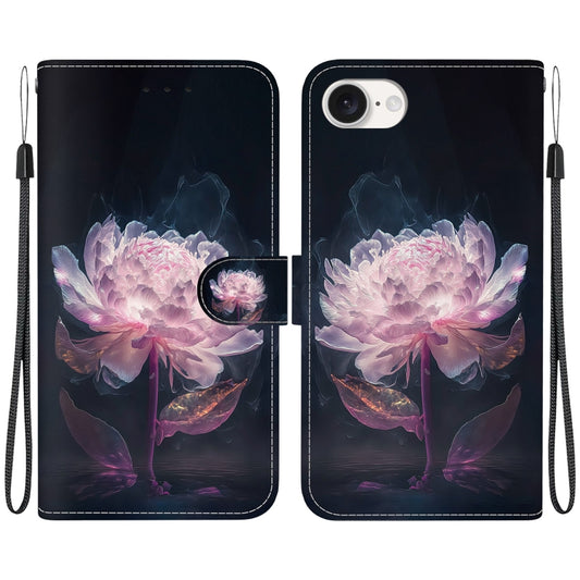 For iPhone SE 2024 Crystal Texture Colored Drawing Leather Phone Case(Purple Peony) - More iPhone Cases by buy2fix | Online Shopping UK | buy2fix