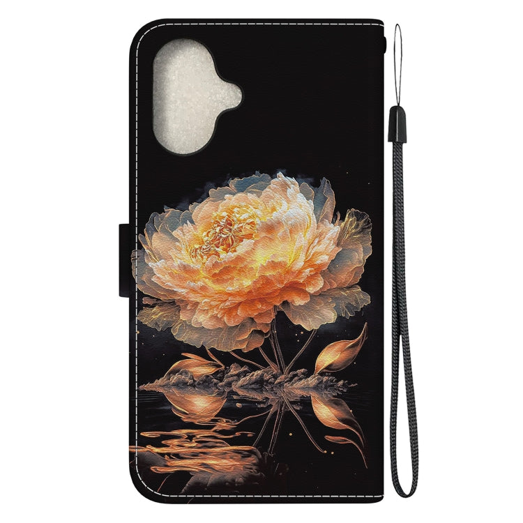 For iPhone 16 Crystal Texture Colored Drawing Leather Phone Case(Gold Peony) - iPhone 16 Cases by buy2fix | Online Shopping UK | buy2fix