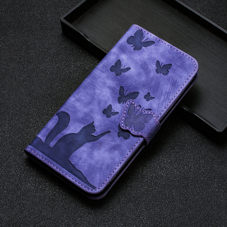For Xiaomi Redmi Note 13 Pro 4G Butterfly Cat Embossing Flip Leather Phone Case(Purple) - Note 13 Pro Cases by buy2fix | Online Shopping UK | buy2fix