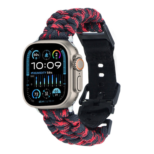 For Apple Watch Ultra 2 49mm Paracord Plain Braided Webbing Buckle Watch Band(Black Red) - Watch Bands by buy2fix | Online Shopping UK | buy2fix