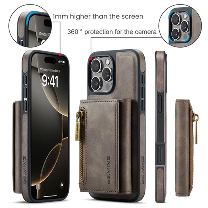 For iPhone 16 Pro Max DG.MING M5 Series Zip RFID Multi Card Detachable Leather Phone Case(Coffee) - iPhone 16 Pro Max Cases by DG.MING | Online Shopping UK | buy2fix