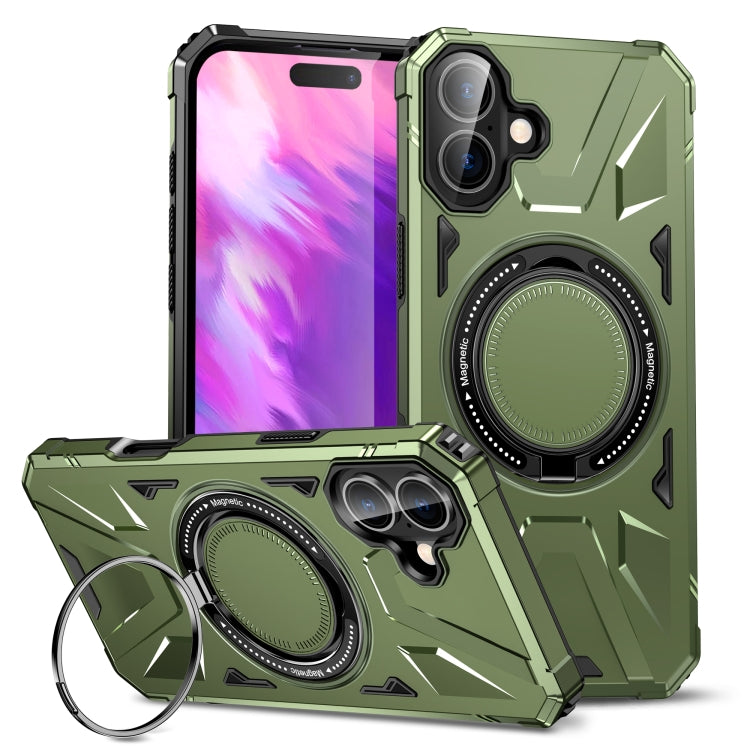 For iPhone 16 MagSafe Magnetic Shockproof Phone Case with Ring Holder(Dark Green) - iPhone 16 Cases by buy2fix | Online Shopping UK | buy2fix