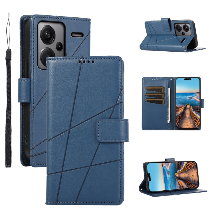 For Xiaomi Redmi Note 13 Pro+ PU Genuine Leather Texture Embossed Line Phone Case(Blue) - Note 13 Pro+ Cases by buy2fix | Online Shopping UK | buy2fix