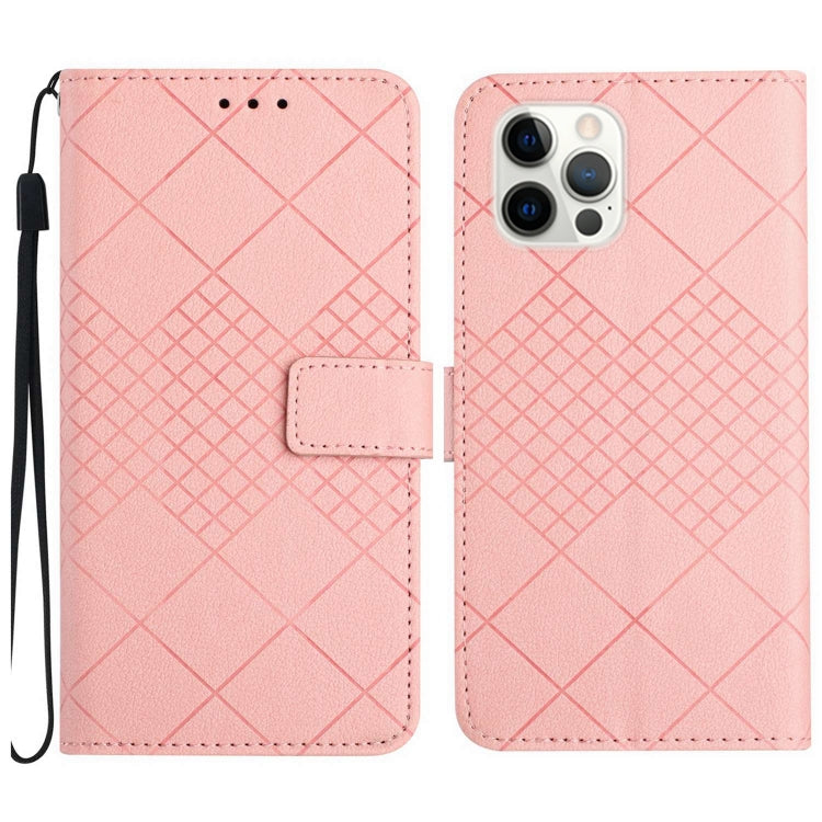 For iPhone 16 Pro Rhombic Grid Texture Leather Phone Case(Pink) - iPhone 16 Pro Cases by buy2fix | Online Shopping UK | buy2fix