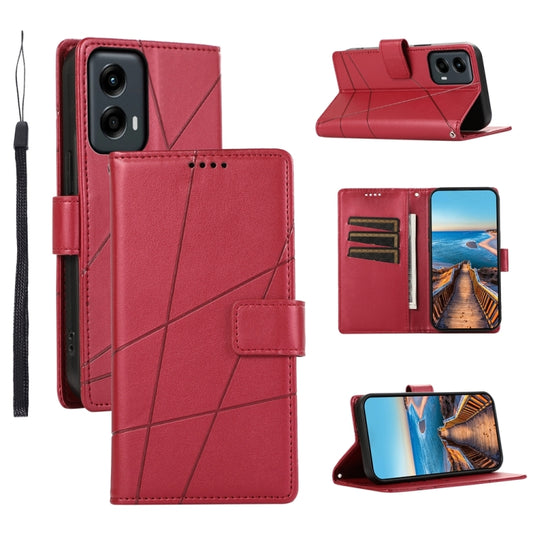 For Motorola Moto G Stylus 5G 2024 PU Genuine Leather Texture Embossed Line Phone Case(Red) - Motorola Cases by buy2fix | Online Shopping UK | buy2fix