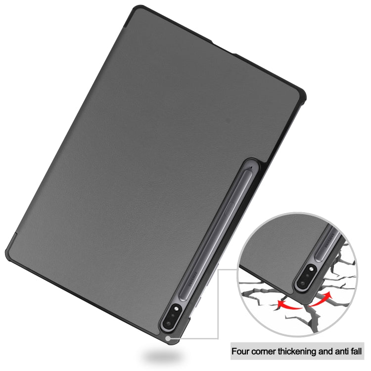 For Samsung Galaxy Tab S8+ / Tab S8 Plus /  Tab S7 FE / Tab S7+ Custer Texture Smart PU Leather Case with Sleep / Wake-up Function & 3-Fold Holder(Gray) - Galaxy Tab S8+ Cases by buy2fix | Online Shopping UK | buy2fix