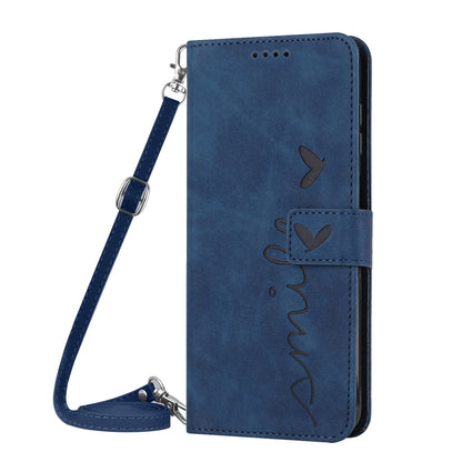 For Xiaomi Redmi K70 / K70 Pro Skin Feel Heart Embossed Leather Phone Case with Long Lanyard(Blue) - K70 Pro Cases by buy2fix | Online Shopping UK | buy2fix