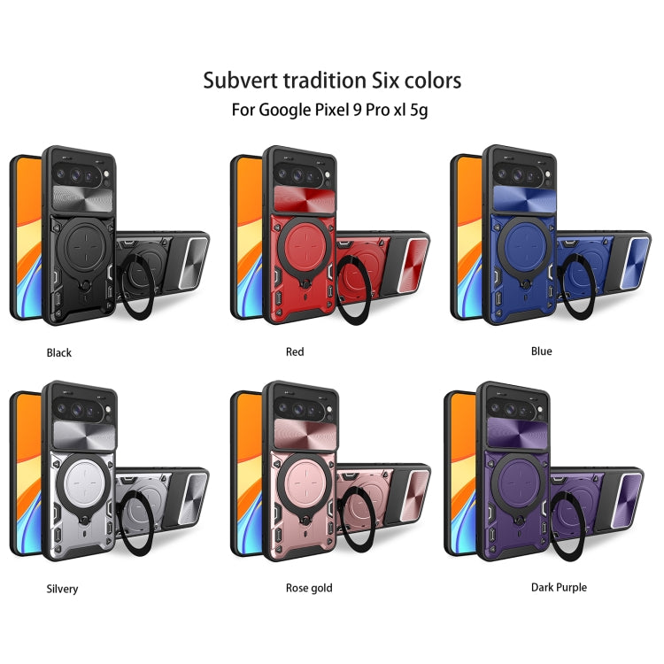 For Google Pixel 9 Pro XL CD Texture Sliding Camshield Magnetic Holder Phone Case(Black) - Google Cases by buy2fix | Online Shopping UK | buy2fix